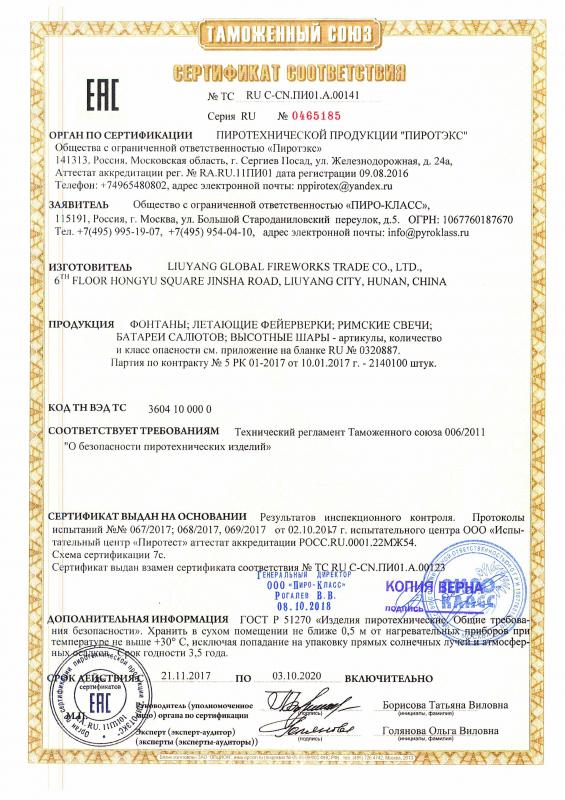 Сертификат RU C-CN.ПИ01.А.00141