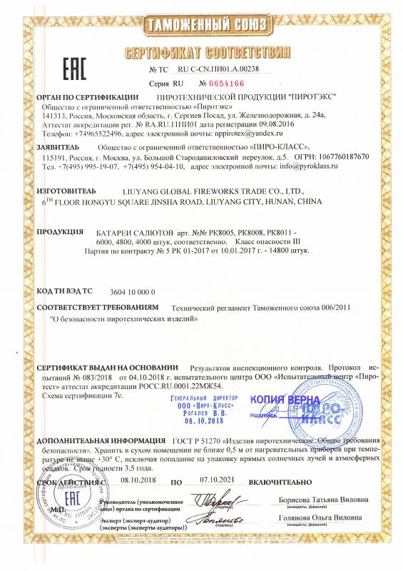 Сертификат RU C-CN.ПИ01.А.00238